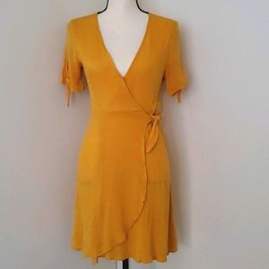 Lulus Mustard Wrap Dress